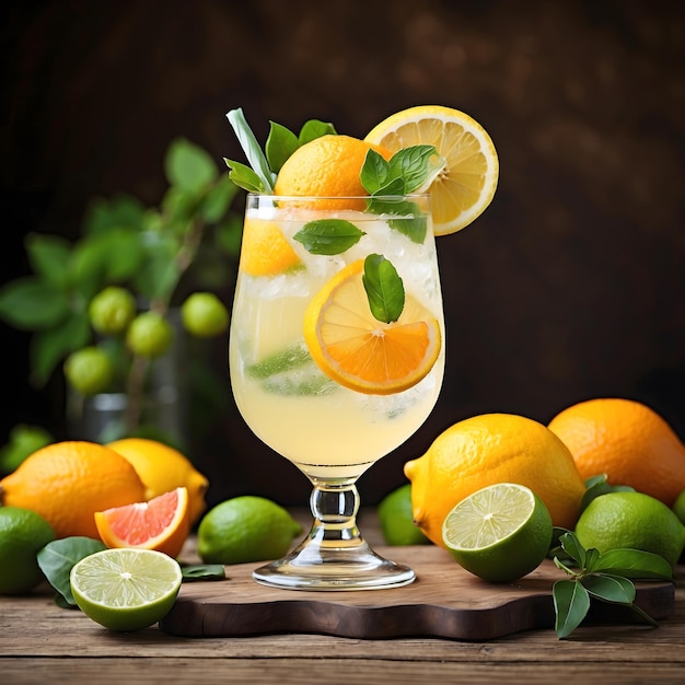 Refreshing Citrus Cocktail on Wooden Table