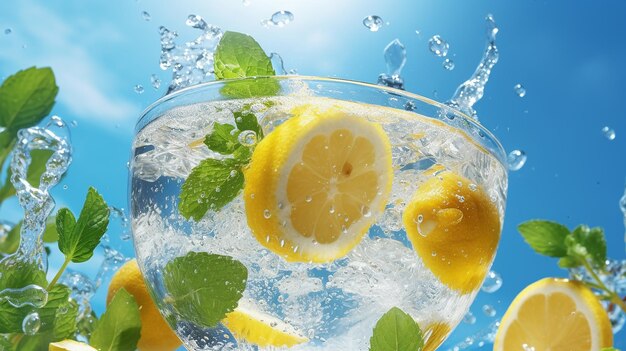 Photo refreshing citrus splash a glass of lemonade in commercial photography