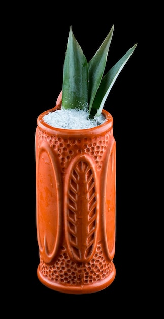 Refreshing cocktail in a ceramic glass on a black background