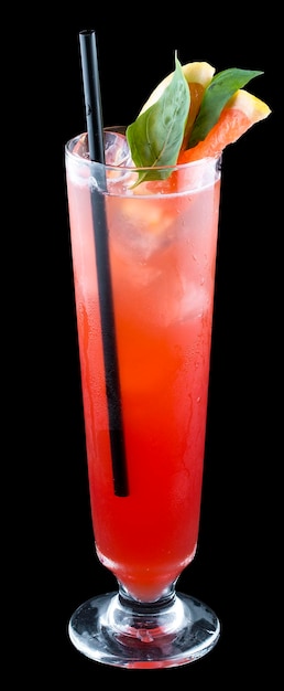 Refreshing cocktail in a glass on a black background Grapefruit