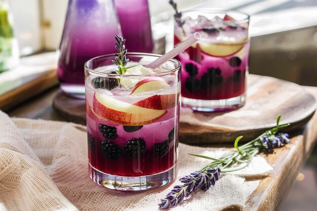 Refreshing cocktail with blackberry lavender and apple