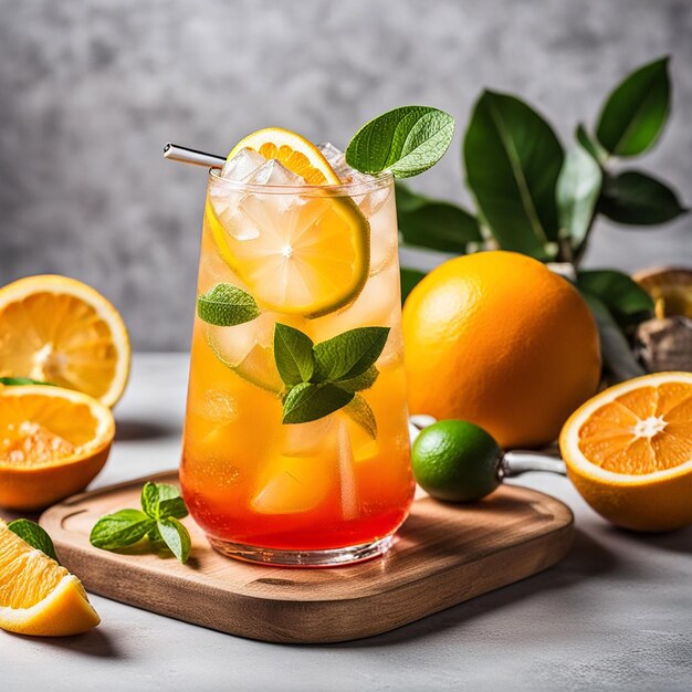 Refreshing cocktail with citrus fruit and ice generated by ai