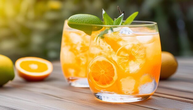 Refreshing cocktail with citrus fruit and ice generated by ai