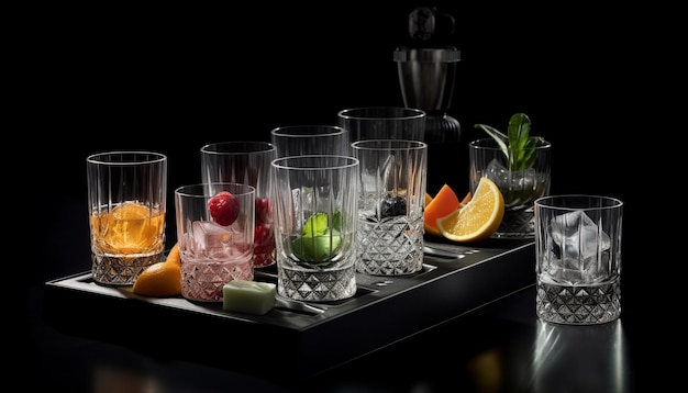 写真 人工知能によって生成されたグラスにレモン・ライムと氷を入れた新鮮なカクテル