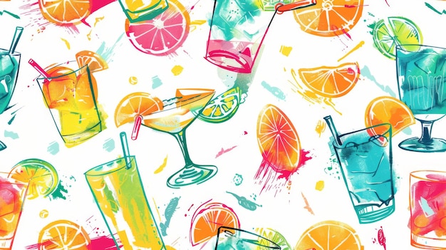 Photo refreshing cocktails colorful drinks with lime on a clean white background