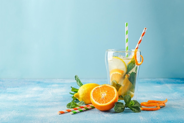 Refreshing cocktails with mint with lemon orange mint and ice