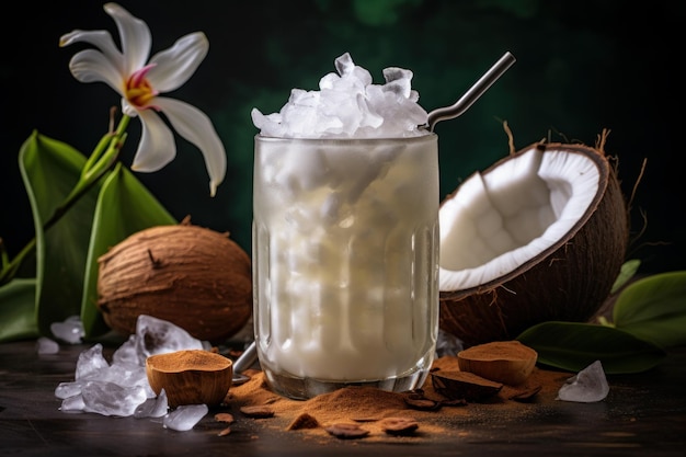 Освежающий кокосовый напиток со льдом Летнее молоко Generate Ai