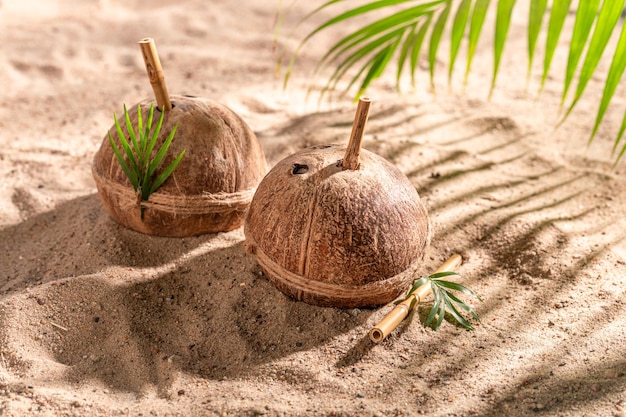 Refreshing coconut milk in shell perfect for hot days