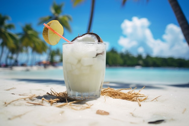Refreshing coconut water on a tropical beach