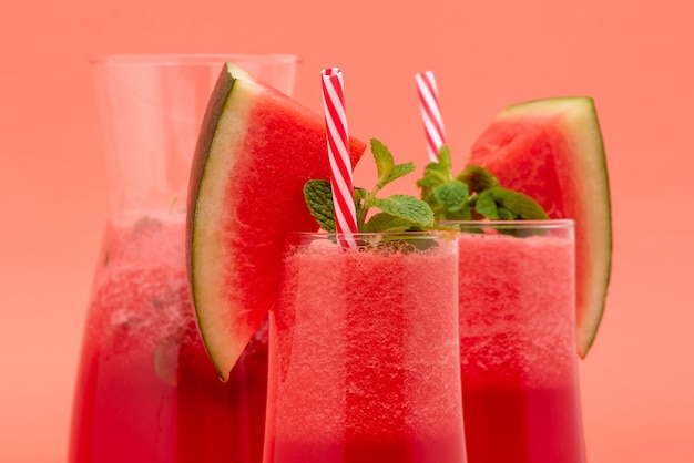 Refreshing cold watermelon fruit juice smoothies drinks