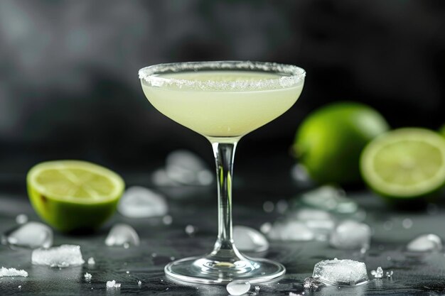 Refreshing Daiquiri Cocktail with Lime and Ice Delicious Cold Beverage with Rum Sugar and