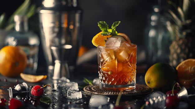 Refreshing and delicious summer cocktail with orange slices and mint leaves Perfect for sipping on a hot day or enjoying at a party