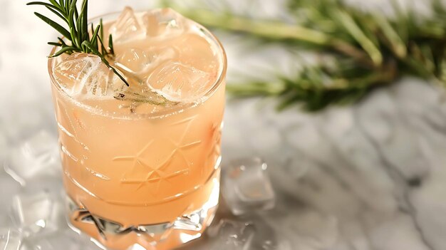 Refreshing and delicious summer cocktail with rosemary and ice A perfect drink for a hot day