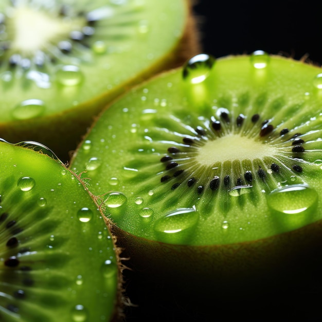 Refreshing Delight Splashing Water Drops on a Cut Kiwi Generative Ai