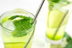 Refreshing detox drink with mint ginger and lemon cold mojito cocktail a mint soft drink is health