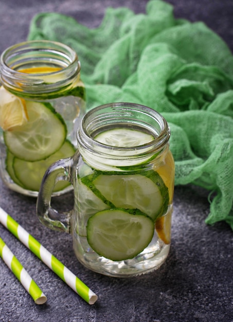 Refreshing detox water with cucumber and lemon 