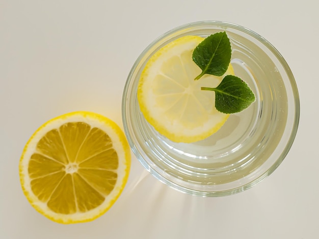 Refreshing drink water with lemon orange and mint