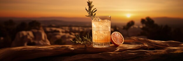 A refreshing drink with grapefruit juice and a sprig of rosemary