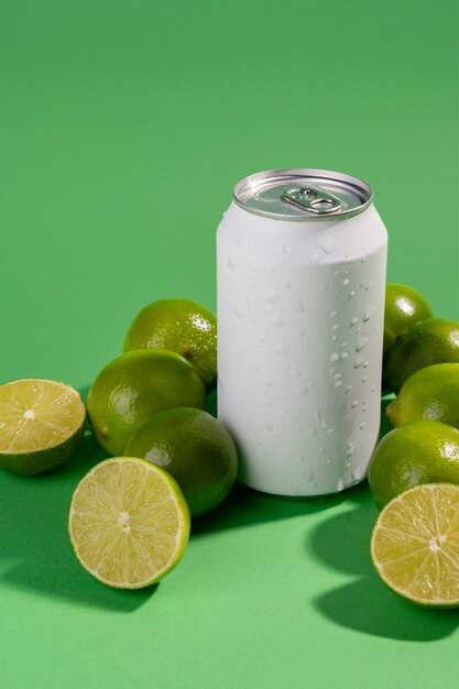 Photo refreshing drink with lime arrangement