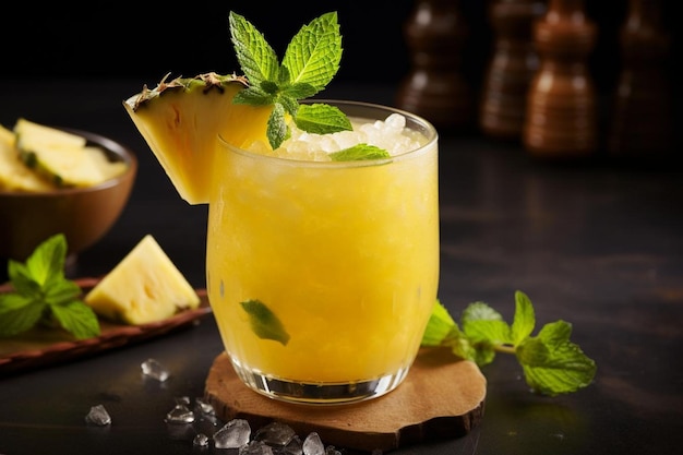 Refreshing Drink with Pineapple Garnish