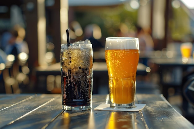 Refreshing drinks on a sunny outdoor table