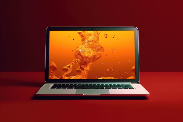 Refreshing flavor of a drink pours over a laptop screen