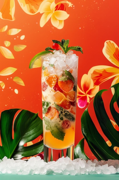 Refreshing Fruit Cocktail in Tall Glass