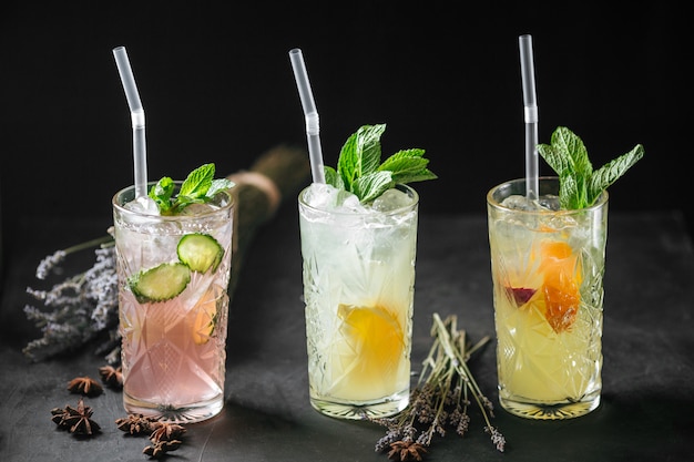 Refreshing fruit lemonade cocktails mint straws