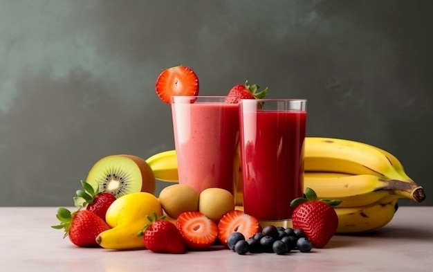 Refreshing Fruit Smoothie with Fresh Fruits and Water Droplets Generative AI