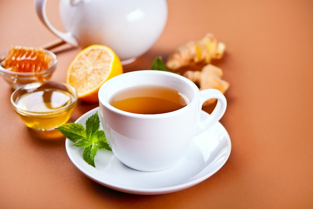 Refreshing ginger tea with lemon and honey