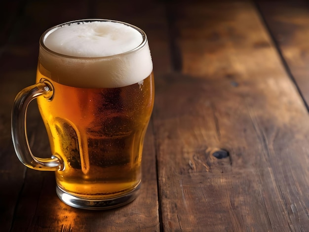 A Refreshing Glass of Beer Resting on a Rustic Wooden Table Outdoors