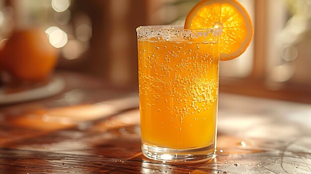 Refreshing glass of freshly squeezed orange juice with juicy oranges