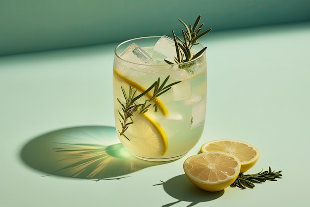 Refreshing glass of lemonade garnished with rosemary Generative AI