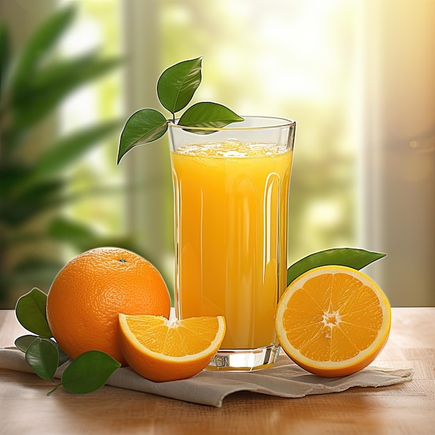 爽やかなオレンジジュースのグラス
