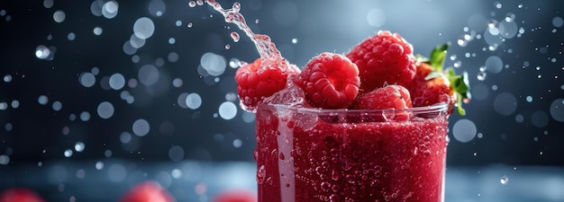 Refreshing Glass of Raspberry Juice With a Water Splash