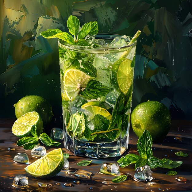 Refreshing Glass of Water With Limes and Mint Generative AI