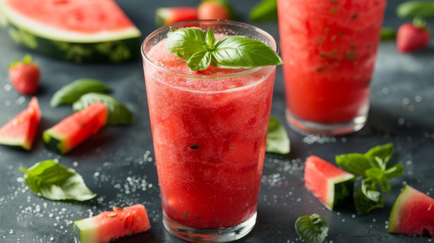 A refreshing glass of watermelon and basil agua fresca