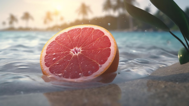 Refreshing grapefruit by the waves Generative AI