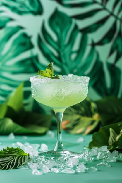 Refreshing Green Cocktail With Mint Garnish