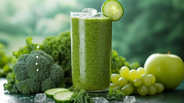 Refreshing green smoothie with cucumber apple and grapes