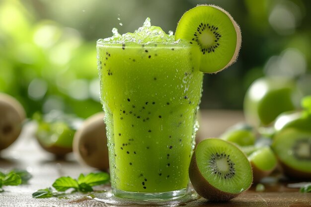 Refreshing Green Smoothie With Kiwi Slices