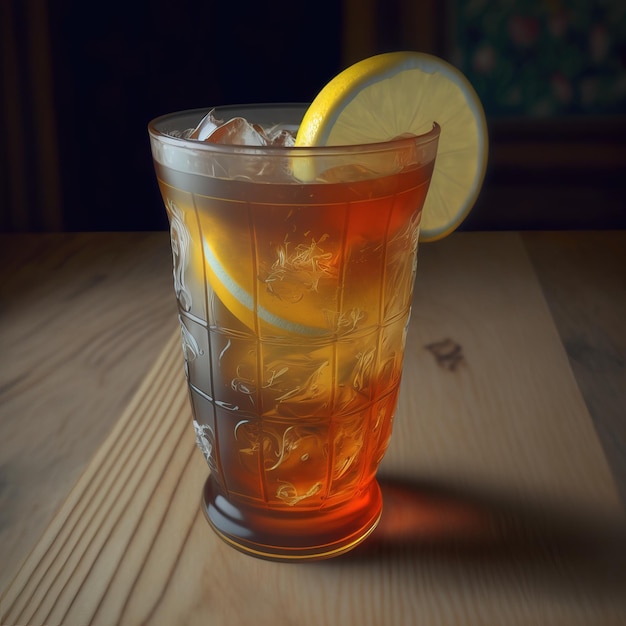 Refreshing homemade lemonade made of lemon slices sparkling water served in glass Generative AI