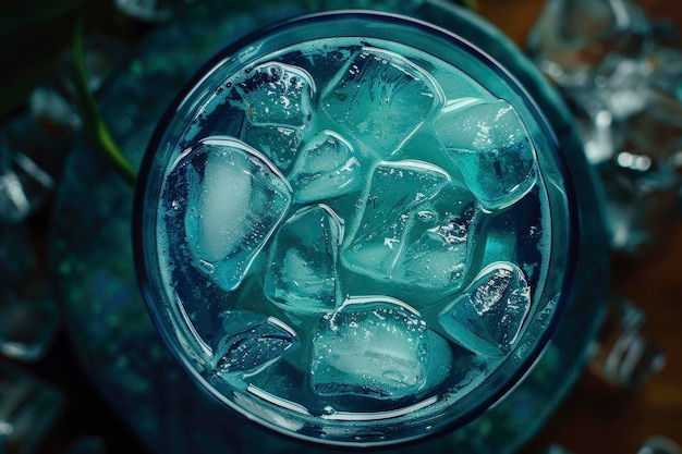 Освежающие кубики льда в стеклянном виде Гидратация и концепция прохладного напитка
