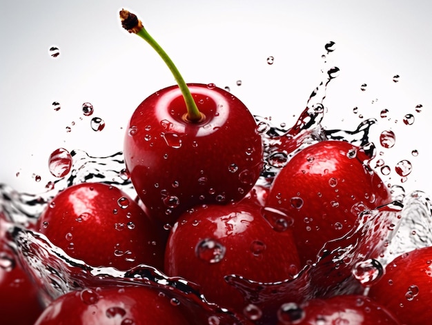 Refreshing and Juicy Cherries in a Splash of Water A Captivating Stock Image Generated by AI