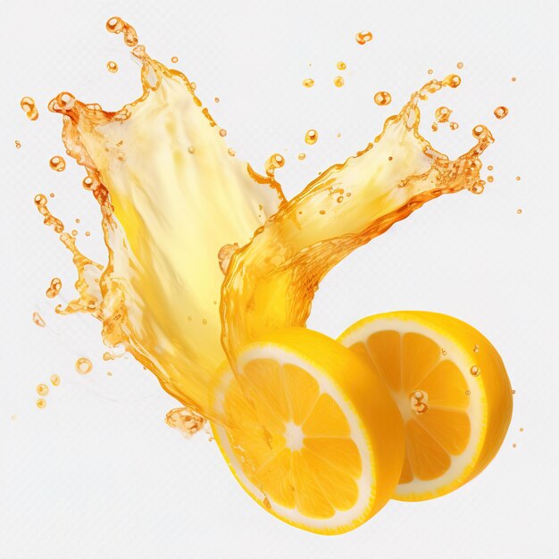 Photo refreshing lemon juice splash vibrant waves on white background fruit juice background