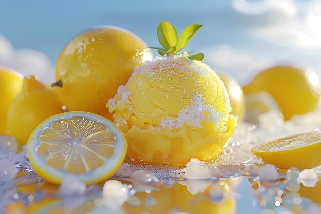 Refreshing lemon sorbet on a warm day