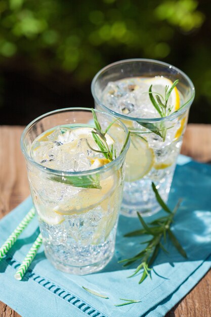 メガネのローズマリーとさわやかなレモネード飲み物