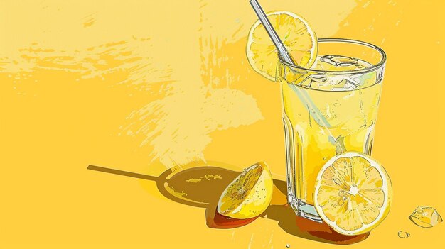 Foto un refrescante bicchiere di limonata con un disegno di paglia