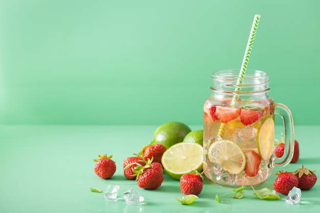 Refreshing lemonade with fruits and ice