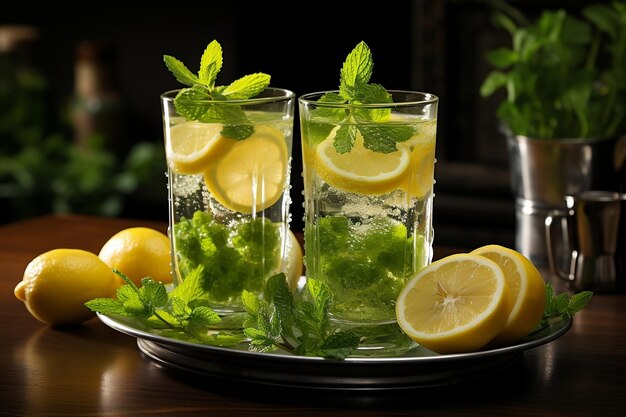 Refreshing Lemonade with Mint Sprigs Generative AI